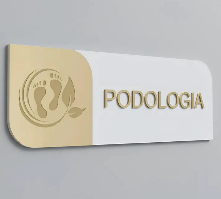 Placa Sinalização De Porta Podologia Identificação De Sala Consultório Com Acrilico Espelhado